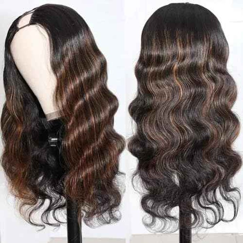 V Part Wig Human Hair Body Wave 100% Real Human Hair Upgrade U Part Human Hair Wig 180% Density Beginner Friendly 1B/30 (16 inch)