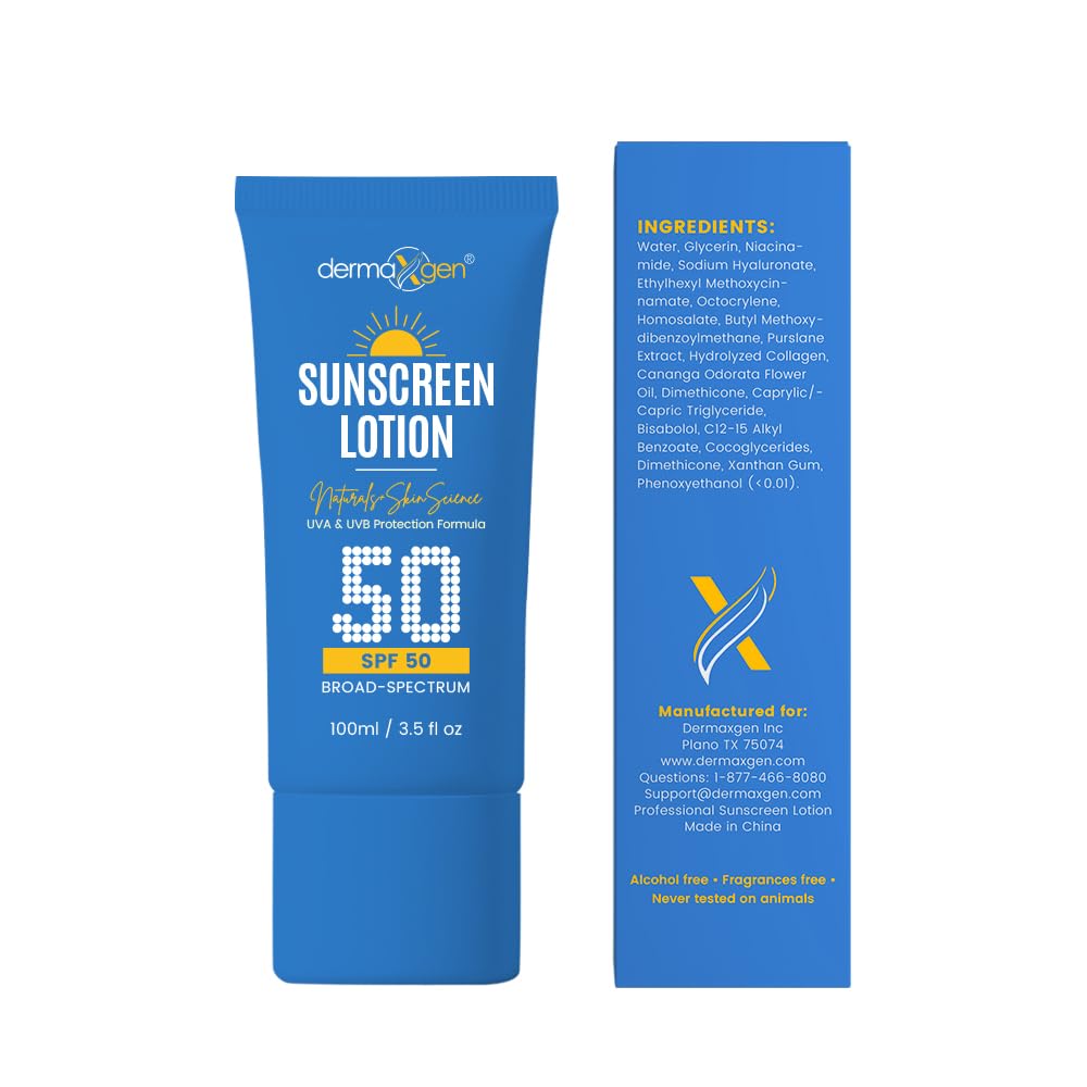 Dermaxgen Sunscreen Lotion SPF 50 – Lightweight, Non-Greasy Sun Protection for All Skin Types. Hydrates, Skin Shield , Water-Resistant Coverage for Radiant, Moisturized Skin.