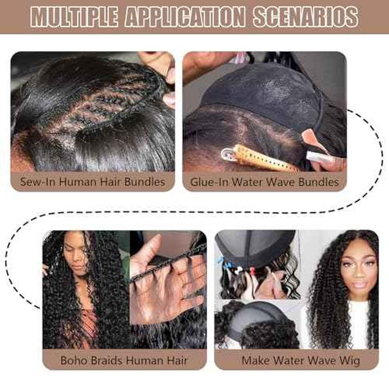 12A Water Wave Human Hair Bundles Wet And Wavy Bundles Human Hair 100% Unprocessed Brazilian Remy Water Wave Curly Bundle Extensions Natural Black Color 18 20 22 Inch