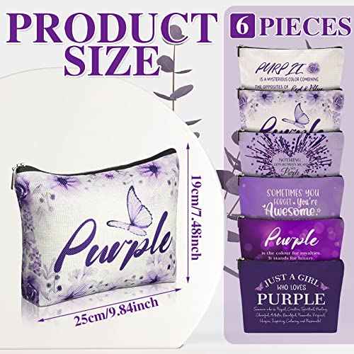Hillban 6 Pcs Purple Makeup Bag Gifts Christmas Gifts Purple Inspirational Zipper Cosmetic Pouch Lover Gift Makeup Toiletry Bag for Women Travel Birthday