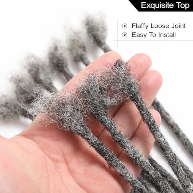 Salt and Pepper Loc Extensions Human Hair 0.6cm 8 Inch 30 Strands Nature Grey and Black Dreadlock Extensions Real Human hair for Women/Men/Kids Full Handmade Permanent Butterfly Gray locs