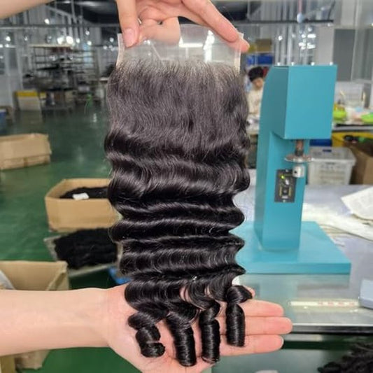 Lemoda 5x5 HD Lace Closure Burmese Loose Deep Wave Curly 20Inch HD Transparent Lace Frontal Closure 100% Virgin Human Hair Lace Frontal Closure Free Part Natural Black Spriral Curly Ends