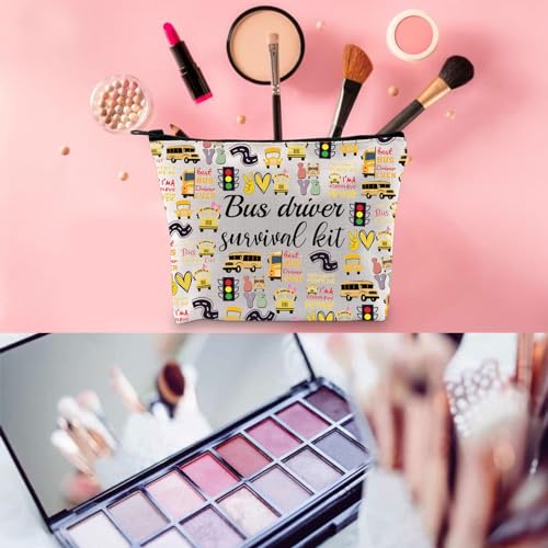 WCGXKO School Bus Driver Gift End Of Term School Bus Driver Gift School Bus Driver Survival Kit Cosmetics Bag (Bus Driver ever), Beige