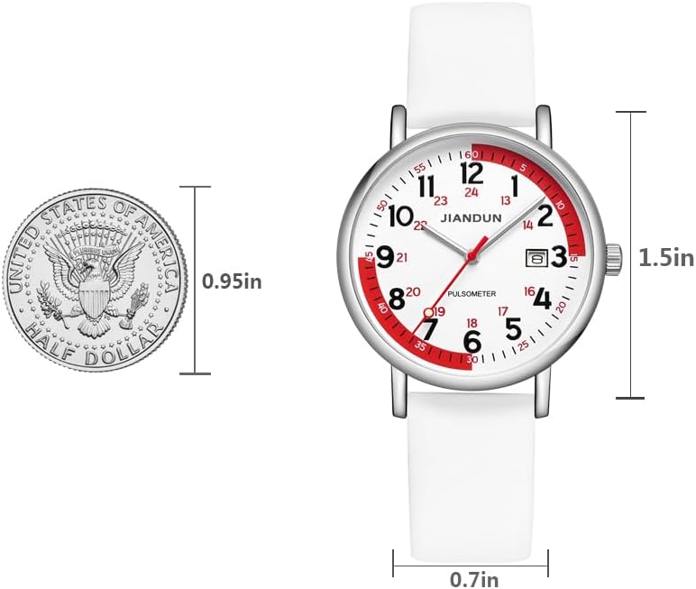 JIANDUN Waterproof Nurse Watch for Medical,Professionals,Students,Women Men, 24 Hour with Second Hand, Military Time Easy to Read Dial