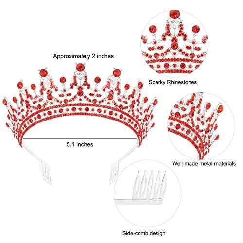 SuPoo Birthday Crown & Sash - Glitter Red Birthday Queen Crown with Comb & Tiara for Women - Crystal Headband Princess Decorations