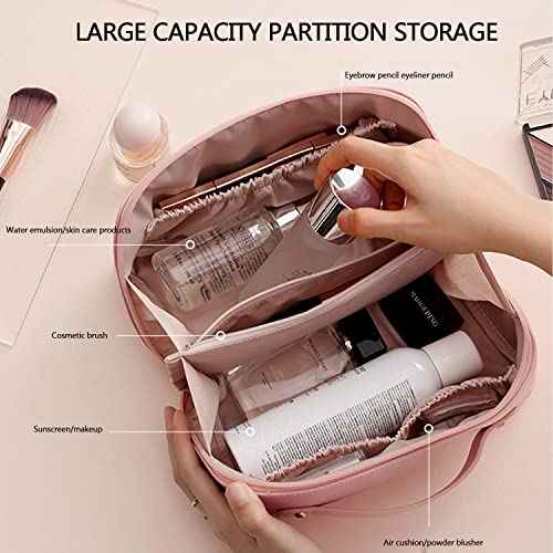 Large Capacity Cosmetic Bag, Travel Cosmetic Storage Bag with Handle, Portable Zipper Cosmetic Bag Toiletry Bag Makeup Bag Large with Compartments for Women Girls