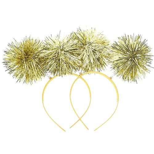 Beaupretty 2PCS Pom Headband Christmas Party Headpieces Tinsel Headwear for Women Adults for Halloween Christmas Golden