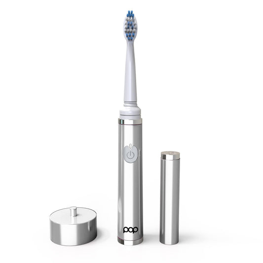 Pop Sonic The Ultimate Pro Toothbrush (Silver) | Rechargeable Tooth Brush w/Up to 40,000 Brush Strokes/Minute - Long-Lasting Dupont Nylon Bristles - for Teens & Adults w/Quadrant Pacer & Timer