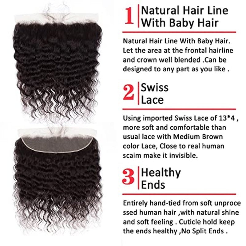 ELEE'S HAIR Loose Wave Lace Frontal With Baby Hair Lace Closure 13x4 Ear To Ear Swiss Lace Brazilian Virgin Hair Free Part Natural Color 16 Inch