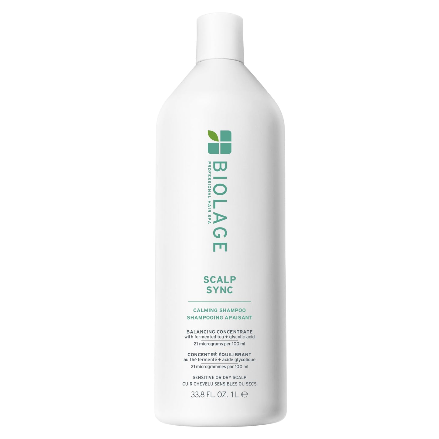 Biolage Scalp Sync Calming Shampoo - Gently Cleanses Dry & Sensitive Scalps, Hydrates & Soothes, Fermented Tea Blend & Glycolic Acid, Vegan & Paraben-Free, 33.8 Fl Oz, Packaging may vary