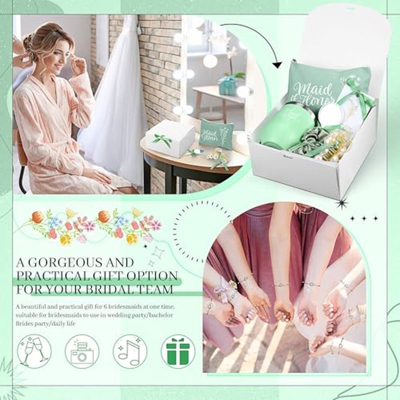 48 Pcs Bridesmaid Proposal Gifts Maid of Honor Proposal Gift Include Box Tumblers Makeup Bag Scrunchie Hair Clip Bracelet Card Mirror for Bridal Shower Bachelorette Party(Green)
