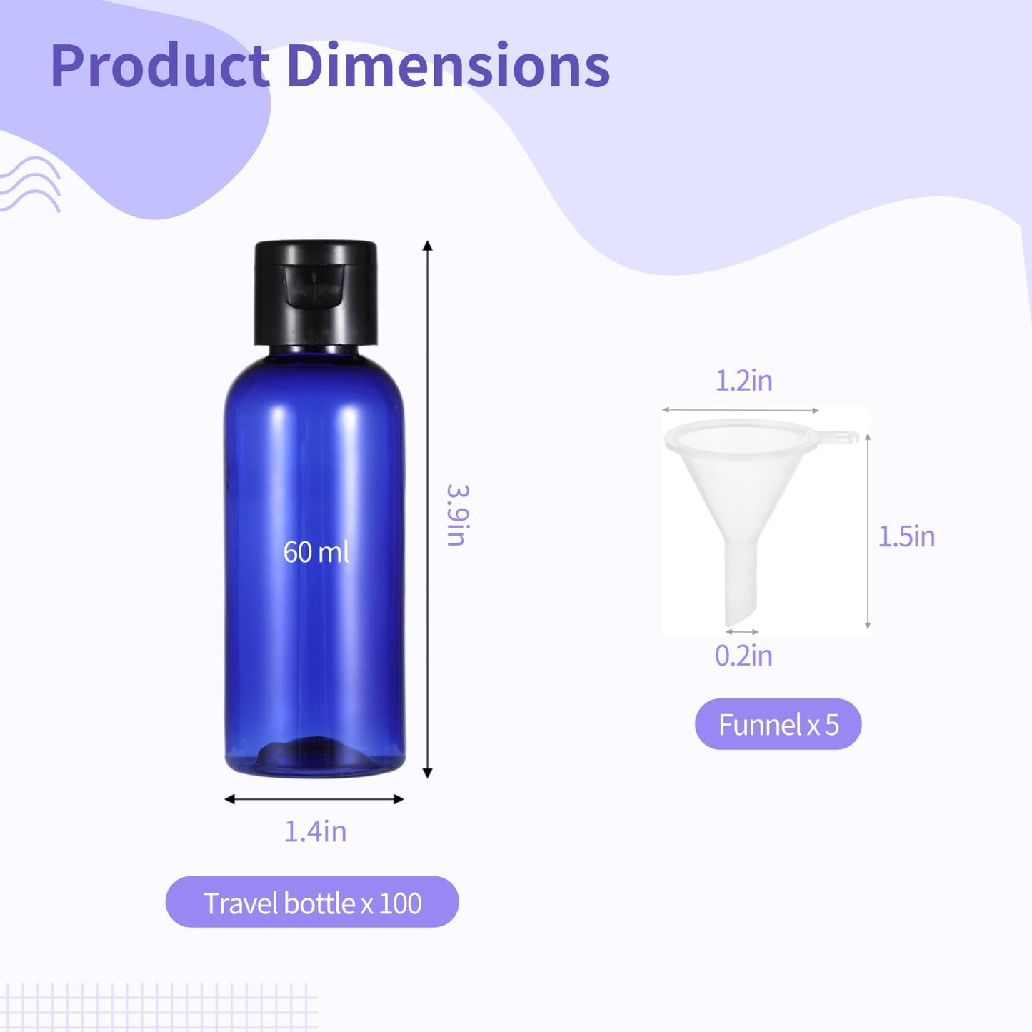 100 Pack 2 oz Plastic Empty Travel Bottles with Flip Cap 60ml Travel Size Containers Portable Leak Proof Clear Plastic Bottles Refillable Dispensing Bottles for Liquid Shampoo Lotion Blue