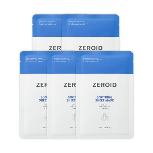 Zeroid Soothing Sheet Mask for Sensitive Dry Skin - Hydrating Korean Face Mask with Hyaluronic Acid & Ceramide | 5 Pure Cotton Sheets