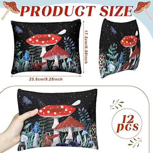Kajaia 12 Pcs Mushroom Makeup Bags Cute Portable Travel Purse Toiletry Pocket Make up Organizer Storage Zipper Pouch Makeup Brush Cosmetic Bags for Women Adult Aesthetic Stuff