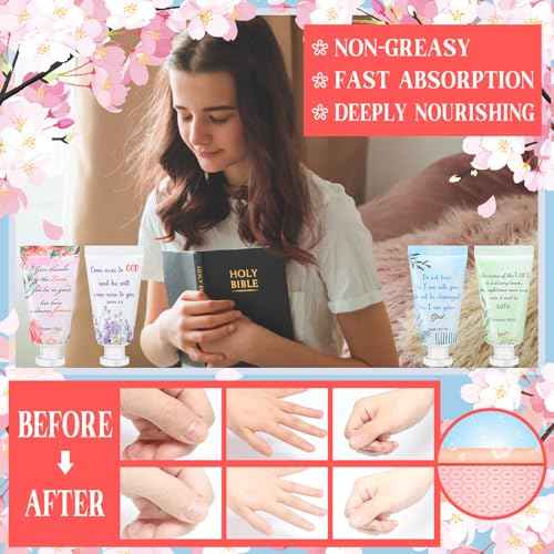 Landhoow 24 Pack Christian Hand Cream Bulk for Women Breast Cancer Accessories Bible Travel Hand Lotion Set Religious Back to School Bible Verse Gift for Church VBS School Teacher Wedding Homeless