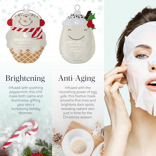 SpaLife Beauty Holiday Treats Christmas Face Mask Bundle | Korean Facial Mask | Hydrating, Soothing and Moisturizing Sheet Mask Set | Stocking Stuffers for Women | Bulk Christmas Gifts | 12 Pack