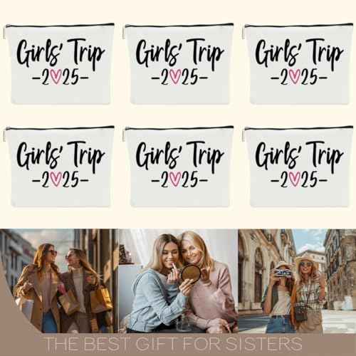 6 PCS 2025 Girls Trip Fashion Cosmetic Bags for Women - Travel Accessory - Canvas - Zipper - Adult Women - Unisex - 10 x 6 x 1.9 inches - Stain & Scratch Resistant