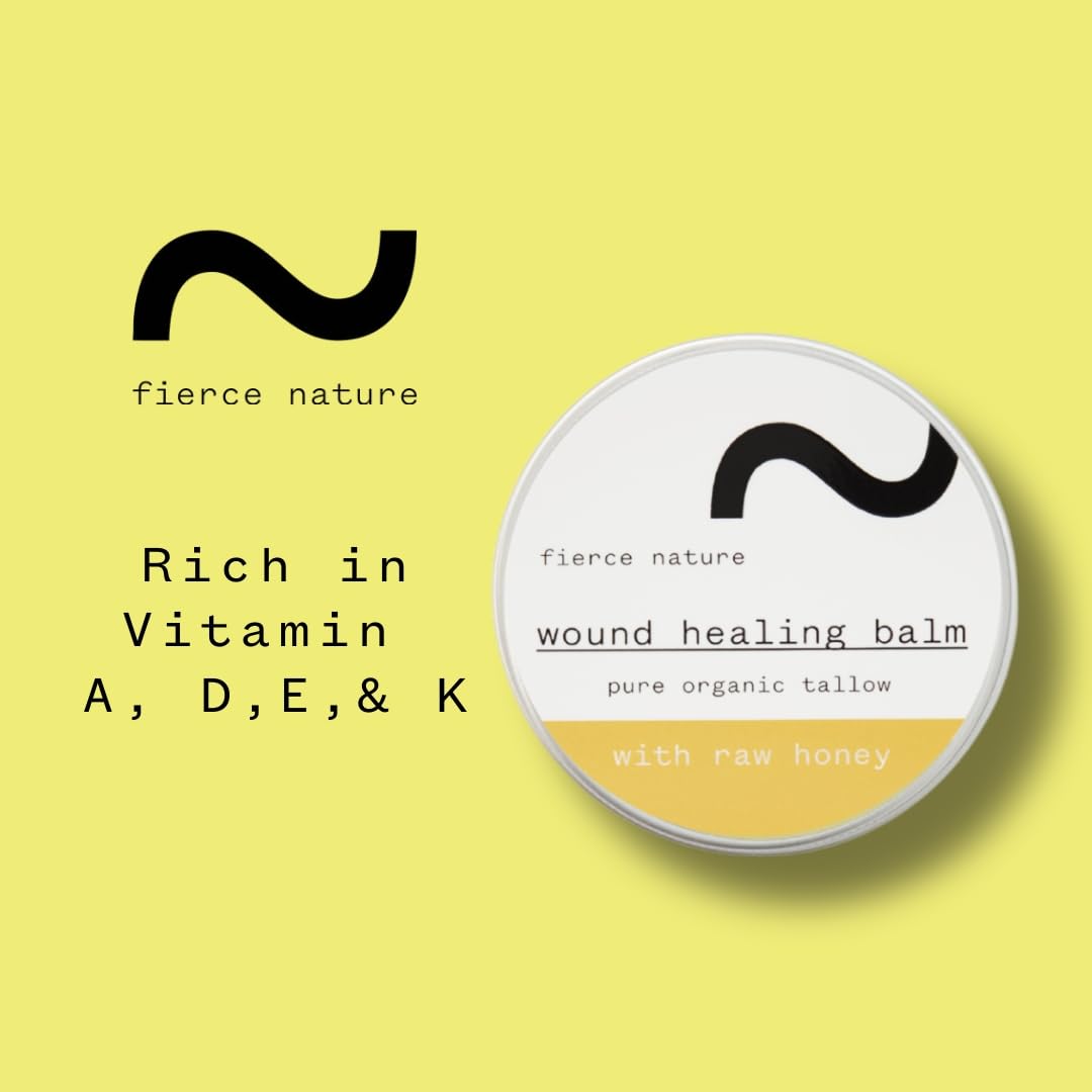 Fierce Nature Organic Skin Healing Balm – Tallow, Beeswax, Olive Oil & Ossa Raw Honey – Infused with Natural Herbs – Gentle, Effective Relief for Minor Wounds