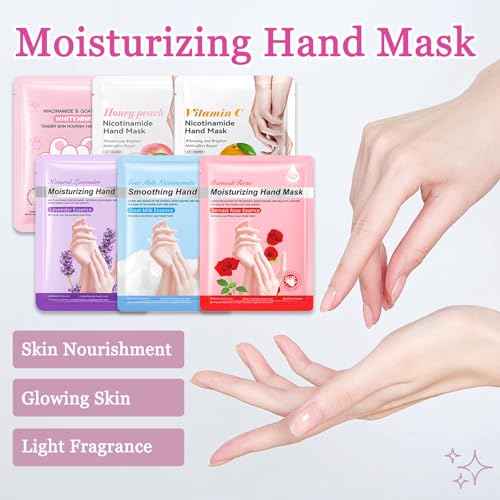 Hydrating Hand Masks, 6PCS Hand Mask Moisturizing Gloves for Men Women, Smooth Long Lasting Soft Exfoliating Hand Peeling Spa Mask Moisturizer Beauty Gift Set for Dry Cracked Rough Dull Hands£¨A)