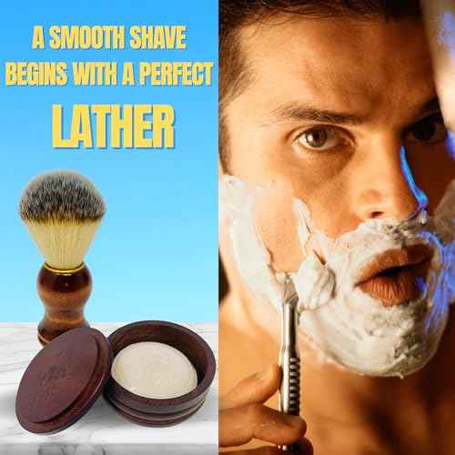 G.B.S GENTS Men's Wood Shaving Bowl & Shave Brush Set ? Premium Shaving Kit with Stand, Synthetic Shave Brush & Signature All Natural Soap ? Grooming Gift for Men,Wet Shaving Essentials
