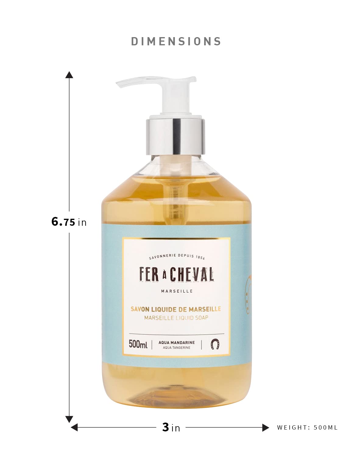 Fer à Cheval Marseille Liquid Soap, Luxury French Liquid Soap, Savon Liquide De Marseille, Seaside Citrus 500ml, Set of 2, 16.9 f oz