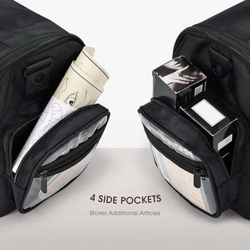 Makeup Train Case 18.1 Inch Large Travel Makeup Organizer Case Portable Makeup Arists Bag with Shoulder Strap Makeup Brush Slots 4 Clear Pouch for Cosmetologist Aesthetic Supplies Nail Tech Makeup Bag