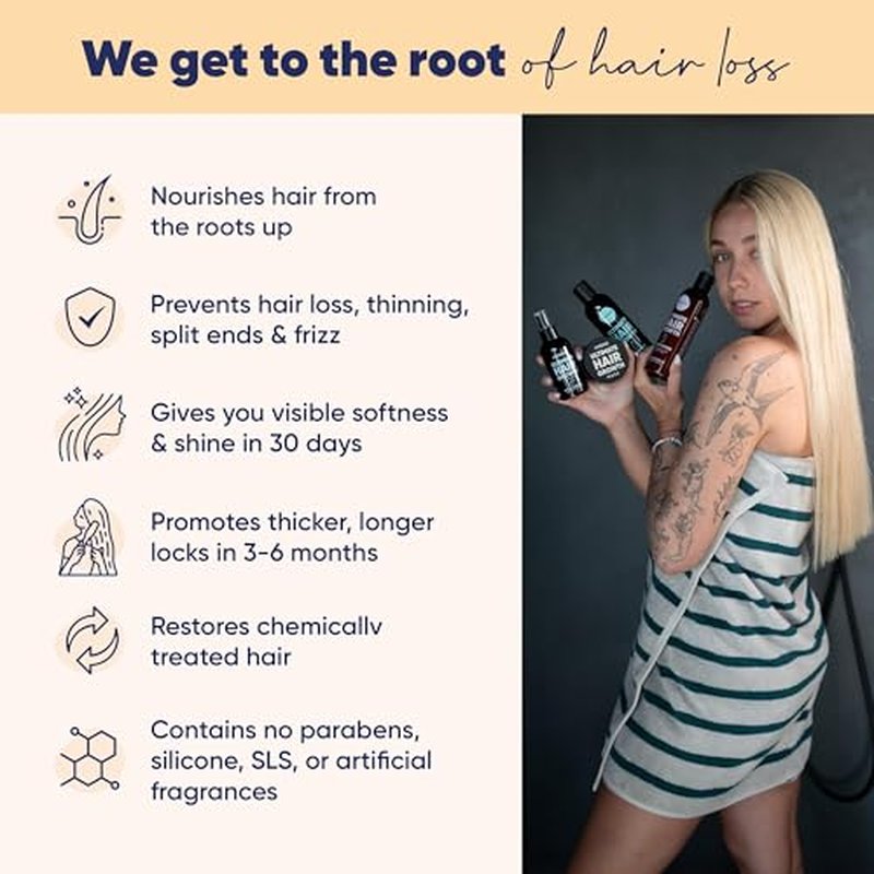 Moerie Shampoo and Conditioner Plus Hair Mask and Spray Mega Pack ? The Ultimate Growth Care ? For Longer, Thicker, Fuller Hair - Volumizing Products ? Paraben & Silicone Free - 4 items