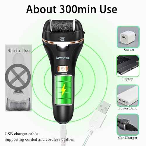 Electric Foot Callus Remover- Long Service Time, Rechargeable Electronic Foot File- Ideal Gift, Professional Pedicure Tools, Waterproof Foot Scrubber, Pedicure Kit Feet Care for Dead Skin (Black)