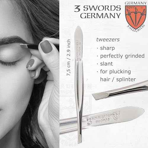 3 Swords Germany - Brand Quality 4 Piece Manicure Pedicure Grooming kit Set for Professional Finger & Toe Nail Care Tweezers File Clipper Fashion Leather case in Gift Box, Made by 3 Swords (77211)