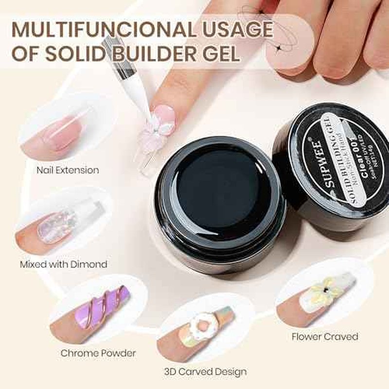 2PCS Clear 3D Sculpting Gel Non-Stick Hand Solid Builder 3D Nail Gel Art with Silicone Pen for 3D Modeling Nail Art Home Manicure DIY for Women