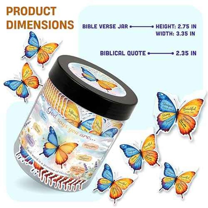Positive Butterfly Jar ? Christmas Gift 60 Christian Affirmation Cards, Jesus Scripture Bible Verse Jar, God Says You Are, Faith-Based Religious Spiritual Christian Butterfly Gift for Women, Teens