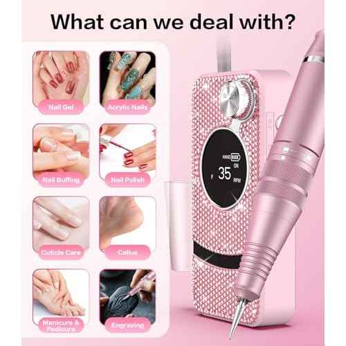Professional Electric Cordless Nail Drill File with 11 Nail Drill Bits, 35000RPM DIY Glitter e Filer for Nails Kit Machine for Acrylic Nails Gel Polishing for Manicure Salon Home