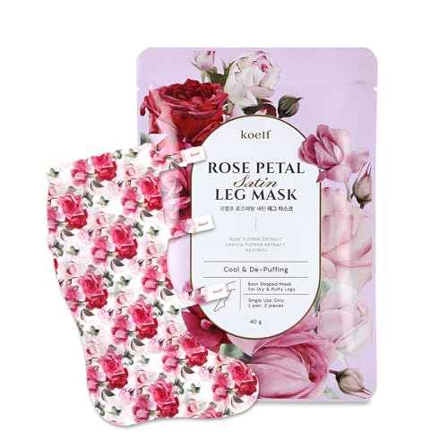 koelf Rose Petal Satin Leg mask 1pair- Intensive Cooling & Depuffing Leg Socks, Rose Scented Leg Relieving Mask with Arnica, Pumpkin, Coffee Seed Extract for Tired, Puffy Legs