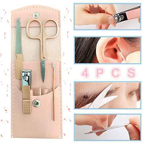 Manicure Set, Professional Women Nail Clippers Kit 4PCS£¬ Stainless Steel Nail Cutter Care Tools Professional Grooming Kits, PU Leather Travel Case £¨rose gold£©