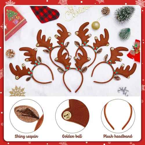 Riceshoot 24 Pcs Christmas Antler Headband Reindeer Headband Deer Plush Ears Antlers Costume Hair Hoop for Christmas Party