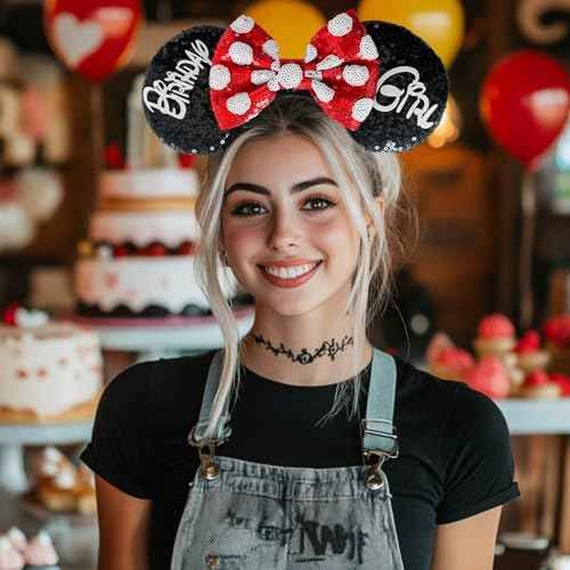 Birthday Mouse Ears Headband, Sequin Bow Headbands for Women Party Favors Cosplay Accessories