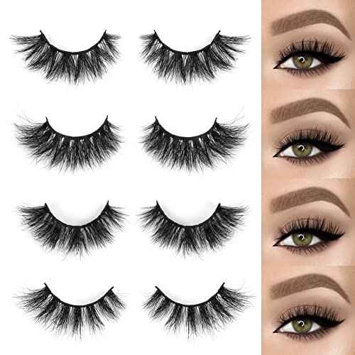 18mm Mink Lashes 3D Real Mink Eyelashes Cat Eye Fluffy Cross False Eyelashes Wispy Soft Reusable Luxury Volume 5D Fake Eyelashes (Star, 4 Pairs)