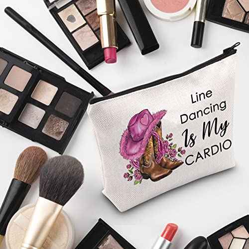 G2TUP Line Dance Lover Gift Line Dance Is My Cardio Makeup Bag Western Country Music Dancing Dancer Cosmetic Bag Country Music Lover Gift Zipper Travel Bag (Line Dance Is My Cardio White Bag)