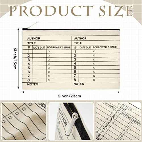 Yinder 2 Pcs Library Card Tote Bag Book Lover Gift Library Book Reusable Cosmetic Bag Print Zipper for Christmas Women Gifts