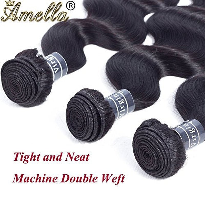 Amella Hair Brazilian Body Wave One Bundle 24 inch Brazilian Virgin Human Hair 100% Unprocessed Brazilian Body Wave Weave Human Hair Bundles Natural Black Color