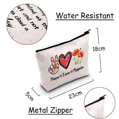 JXGZSO Red Poppy Flower Gifts Peace Love Poppies Cosmetic Organizer Bag Flowers Lover Gift Botanical Zipper Canvas Pouch
