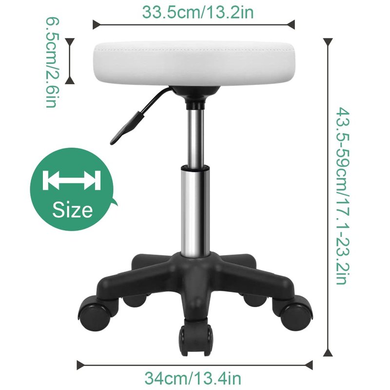 FURWOO Round Rolling Stool Height Adjustable Stool with Wheels for Spa Salon Massage White