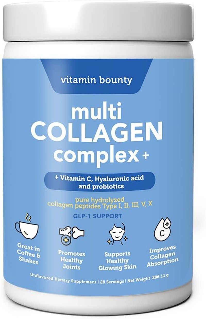 Multi Collagen Peptides Powder for Men & Women | 5 Types Hydrolyzed Collagen Protein with Probiotics & Vitamin C - 28 Servings