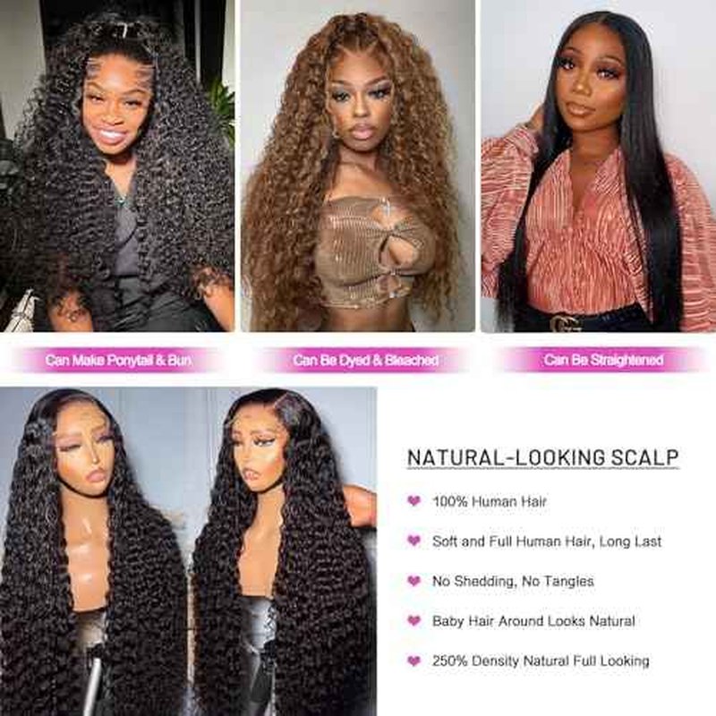 26 Inch Deep Wave Lace Front Wigs Human Hair Wigs for Women 13x6 Deep Curly Lace Frontal Wigs Human Hair 250 Density HD Lace Front Wigs Human Hair Pre Plucked with Baby Hair