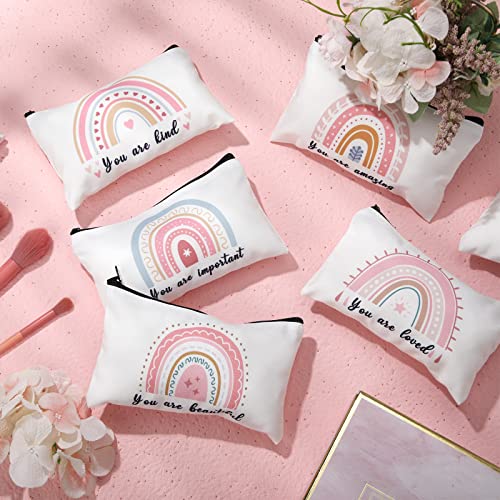Yahenda 16 Pcs Rainbow Canvas Makeup Bags Bulk for Women Inspirational Zipper Pouch You Are Amazing Loved Beautiful Pencil Pouch Travel Toiletry Bag for Nurse Teacher Christmas Birthday Gifts