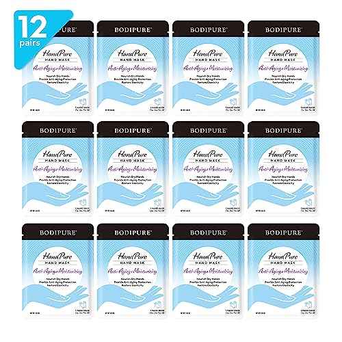 Bodipure HandPure Hand Repair & Anti-Aging Hand Mask ? 20-Minute Moisturizing Gloves for Dry, Cracked Hands, Softens Cuticles, Paraben-Free, With Natural Botanical Ingredients (12 Packs)