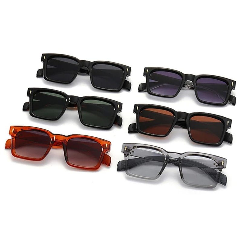 DSVIGF UV400 Square Sunglasses for Men & Women - Rivet Accents & Gray Gradient Lenses - Driving & Outdoor Shades