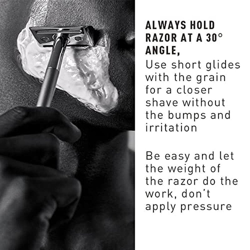 Bevel Safety Razor with Brass Weighted Handle and 10 Double Edge Safety Blade Refills, Single Blade Razor for Men, Designed for Coarse Hair to Prevent Razor Bumps - Silver (Packaging May Vary)