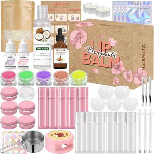 DIY Lip Balm Making Kit for Adults to Make Your Own Moisturizing Lip Balms with Natural Beeswax, Lip Base Oil, Essential Oil, Empty Lip Balm Tubes Jars, Birthday Christmas Mother¡¯s Day Gift