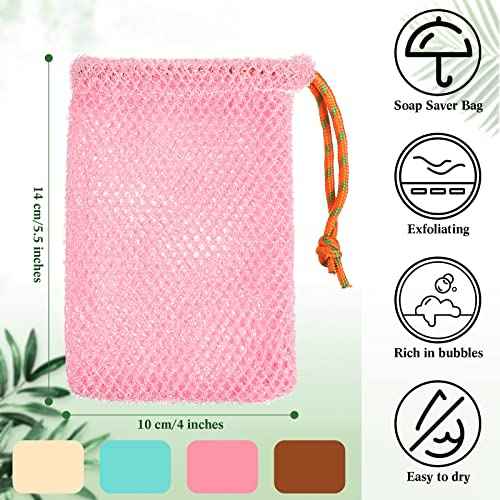 8 Pieces Bar Soap Pouch Mesh Soap Saver Pouch Holder Exfoliating Net Loofah Bags for Shower Mesh Bubble Foam Net Bath Pocket for Women Men Girls (Lake Green, Pink, Beige, Brown)